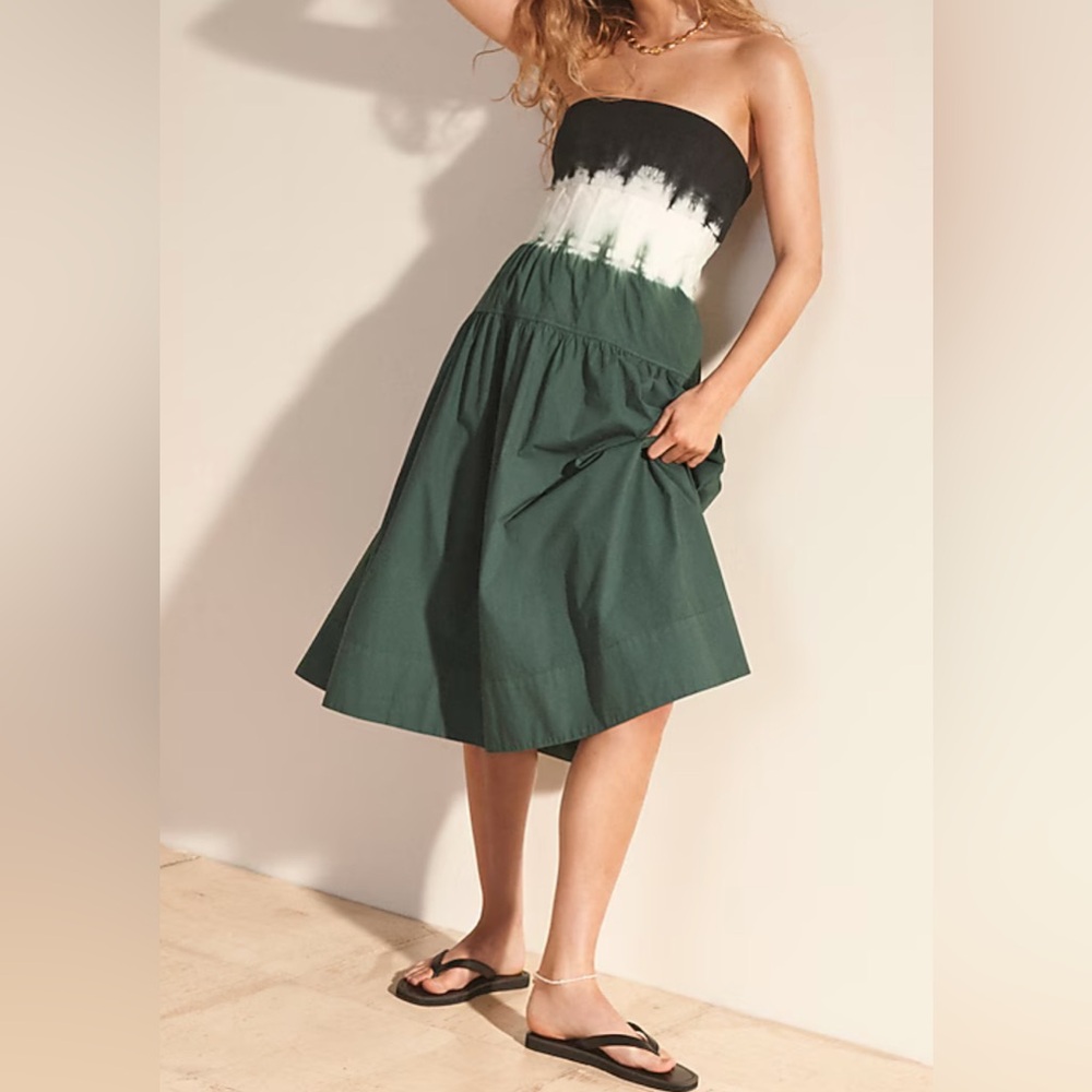 J. Crew Strapless drop-waist dress in dip-dye Blue White Teal Green Sz. 8 NWT